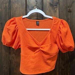 SHEIN Orange Puff Sleeve Crop Blouse